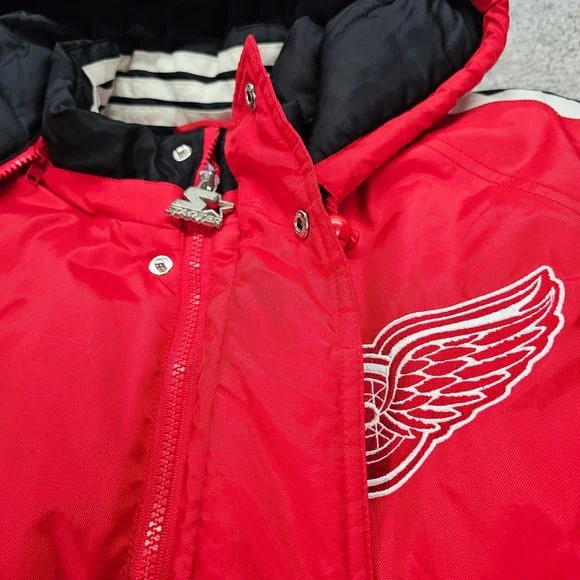 Vintage Starter‎ Detroit Red Wings Jacket NHL Full Snap Puffer Coat Mens Large